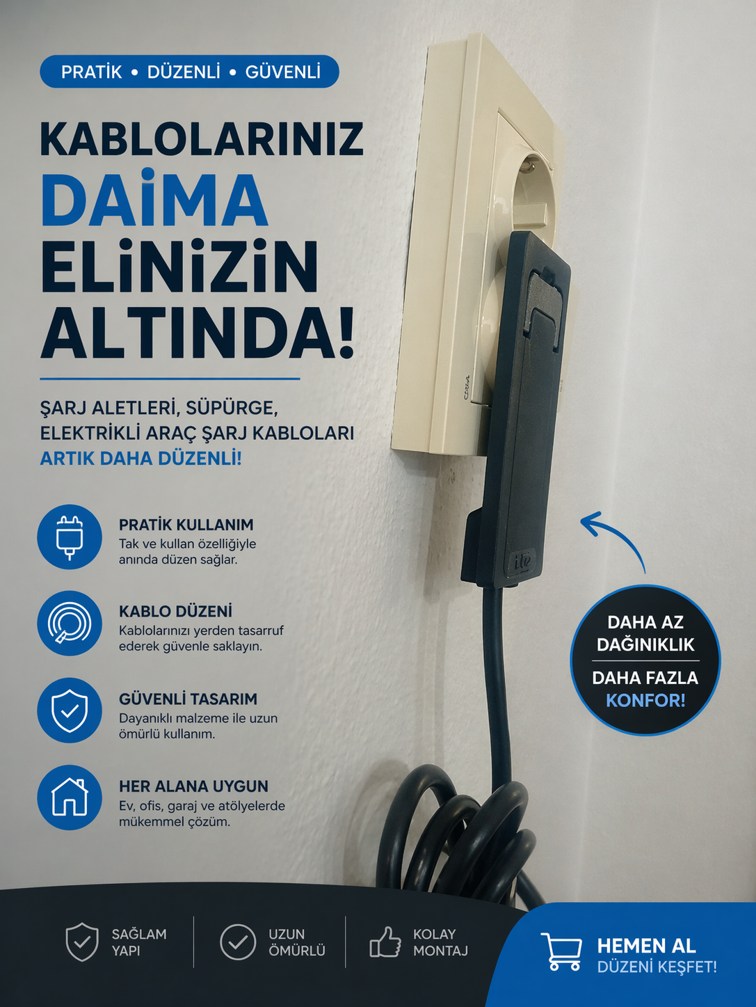 quin Uzatma Kablosu – üçlü Grup Priz, 1mt -2mt - 3mt İnce Fişli, siyah Renk