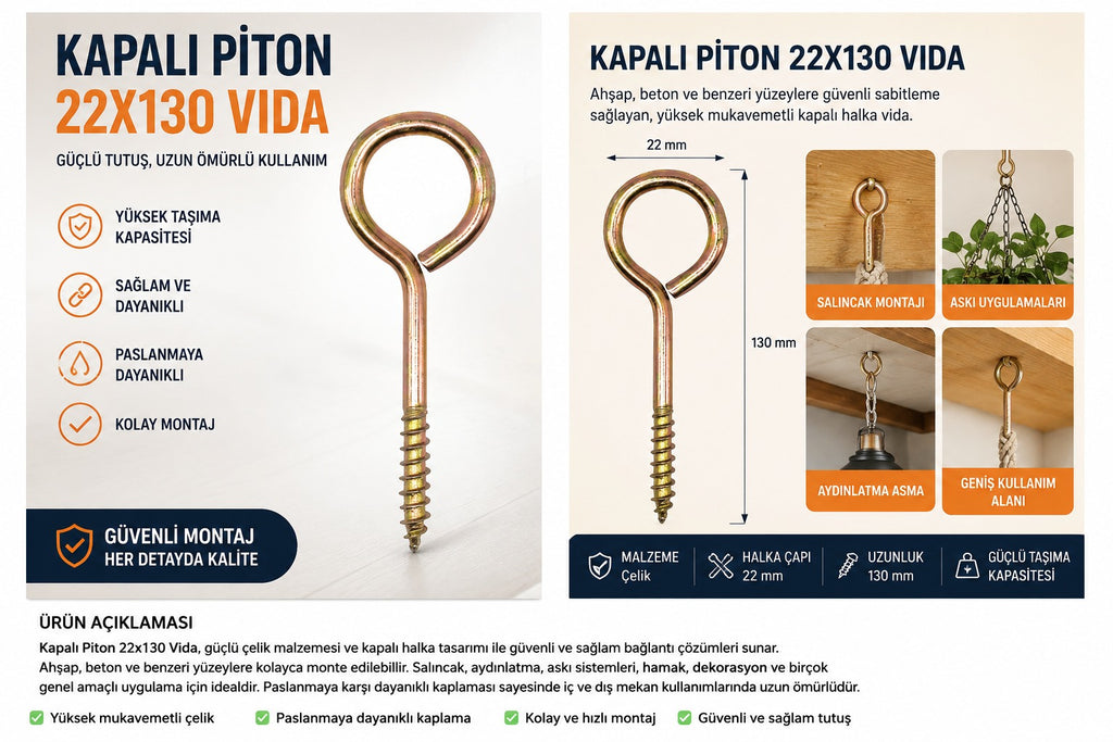 22X130 KAPALI PİTON VİDA (100 lı paket)