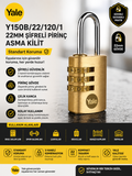 Yale Y150B/22/120/1 - 22mm Şifreli Pirinç Asma Kilit - Standart Koruma - Çelik Halka - 3 Haneli Şifreli